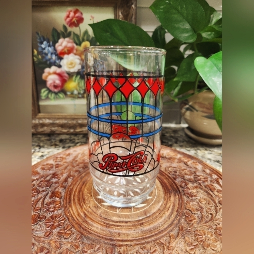 ✨️SET OF 6✨️ 1970s Vintage Pepsi Cola "Stained Glass" 16oz Tumblers